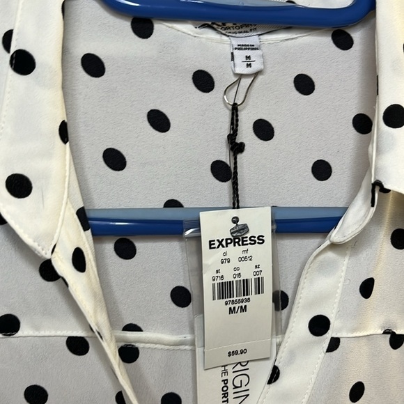 EXPRESS The Portofino Shirt Polka Dot, medium blouse, white and black, brand new - Picture 3 of 7